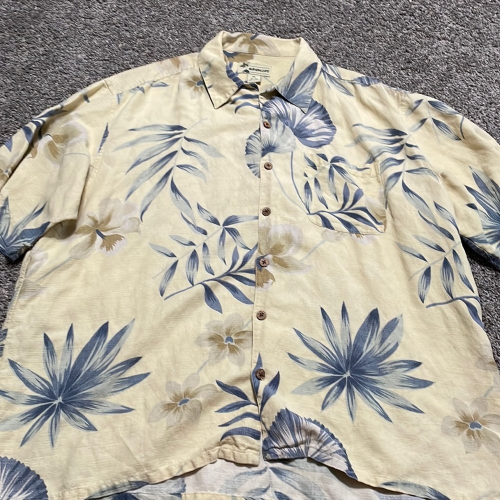 Havana‎ Cafe Shirt Men’s XXL cream blue floral Silk Linen blend Hawaiian summer